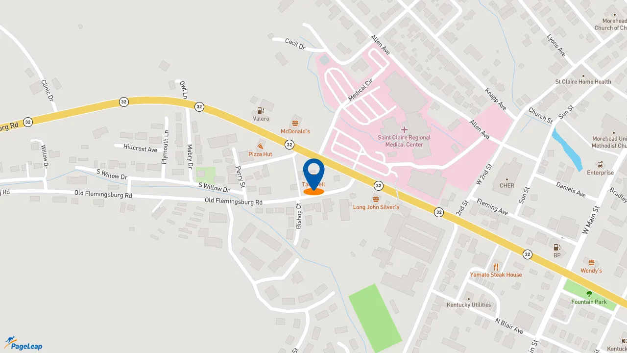 https://pageleap.com map showing location of Taco Bell in Morehead.