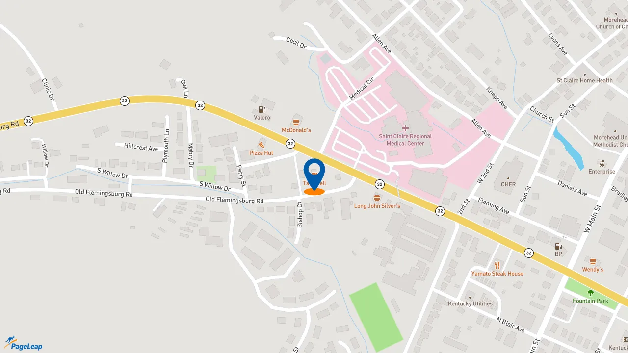 https://pageleap.com map showing location of Taco Bell in Morehead.