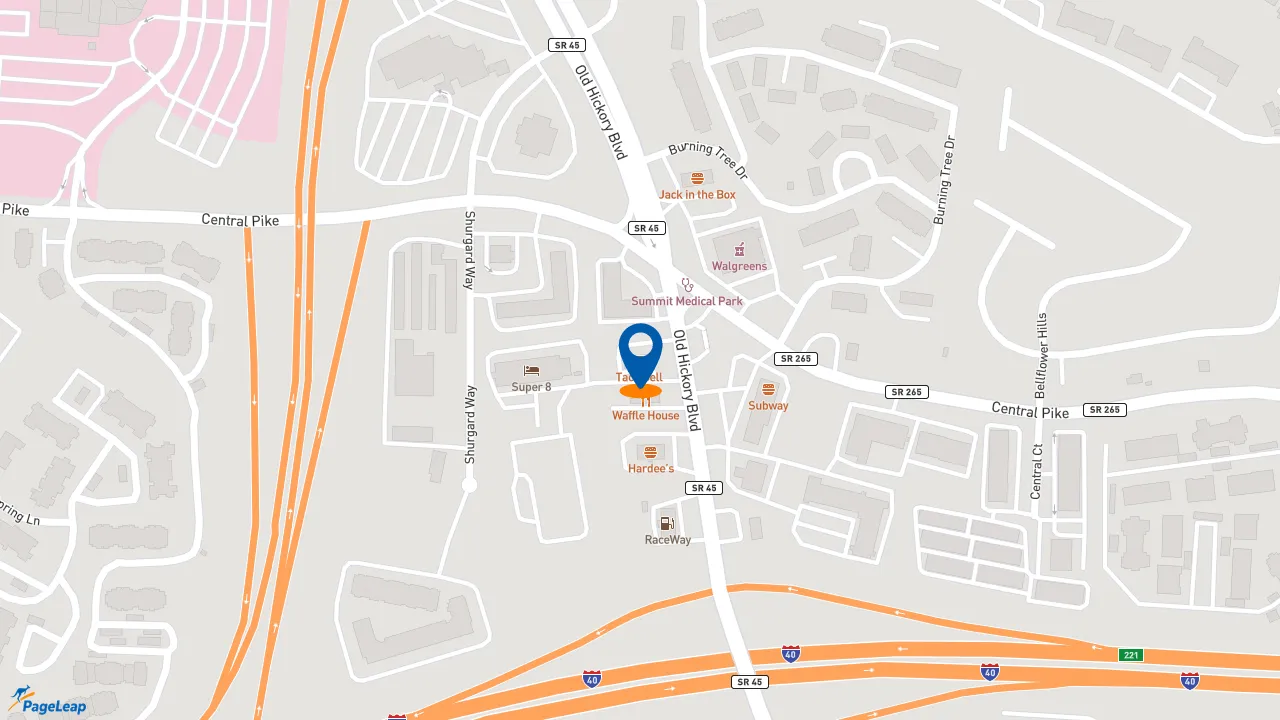 https://pageleap.com map showing location of Taco Bell in Nashville.