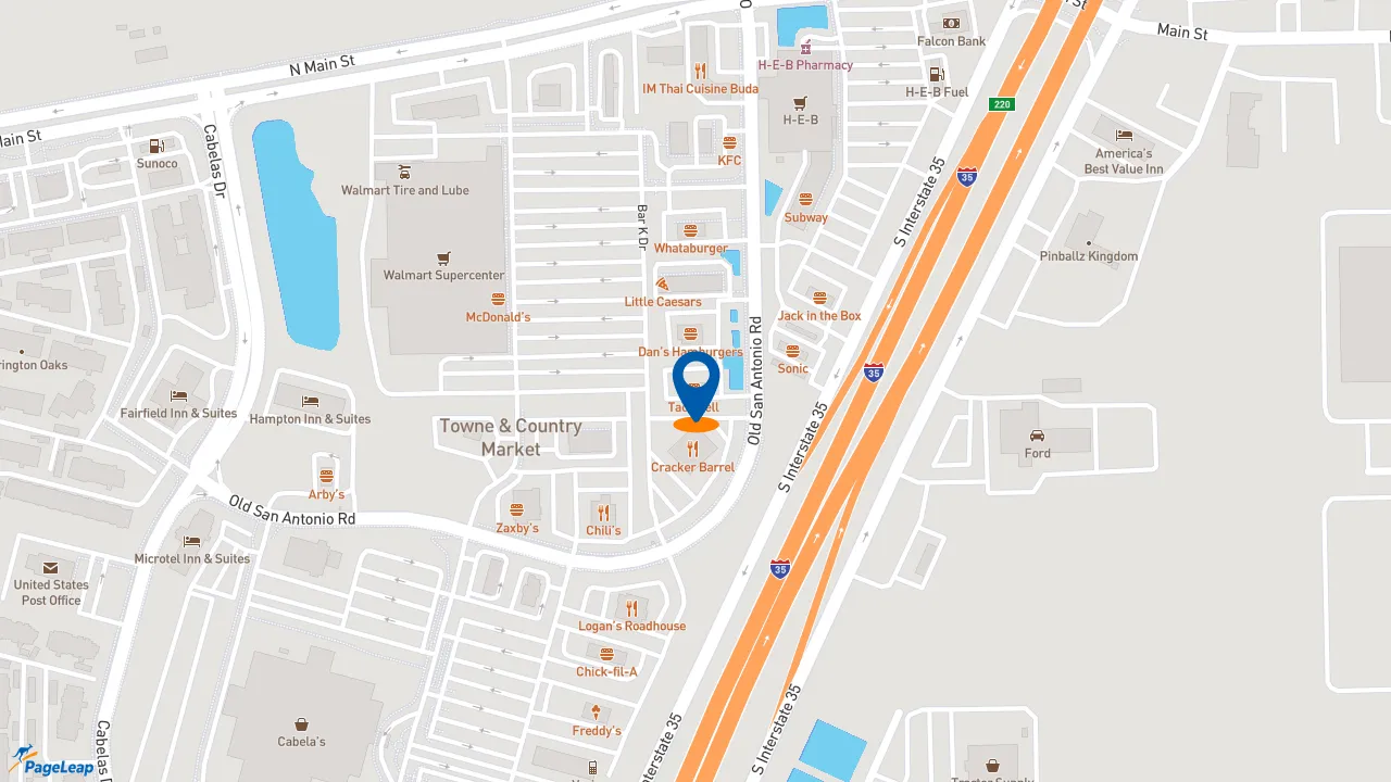 https://pageleap.com map showing location of Taco Bell in Buda.