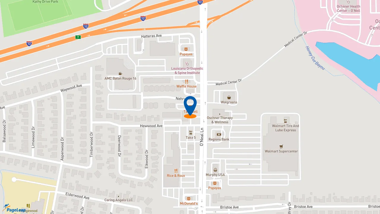 https://pageleap.com map showing location of Taco Bell in Baton Rouge.