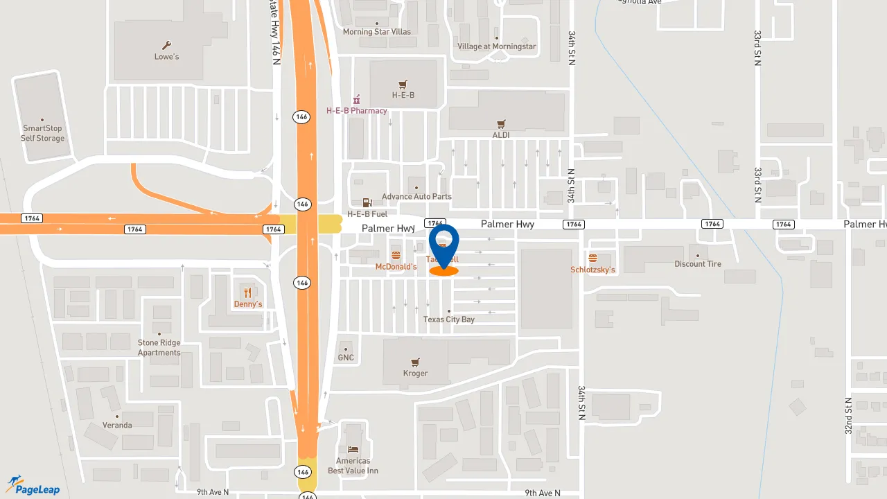 https://pageleap.com map showing location of Taco Bell in Texas City.