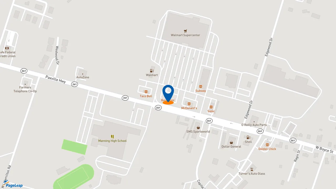 https://pageleap.com map showing location of Taco Bell in Manning.