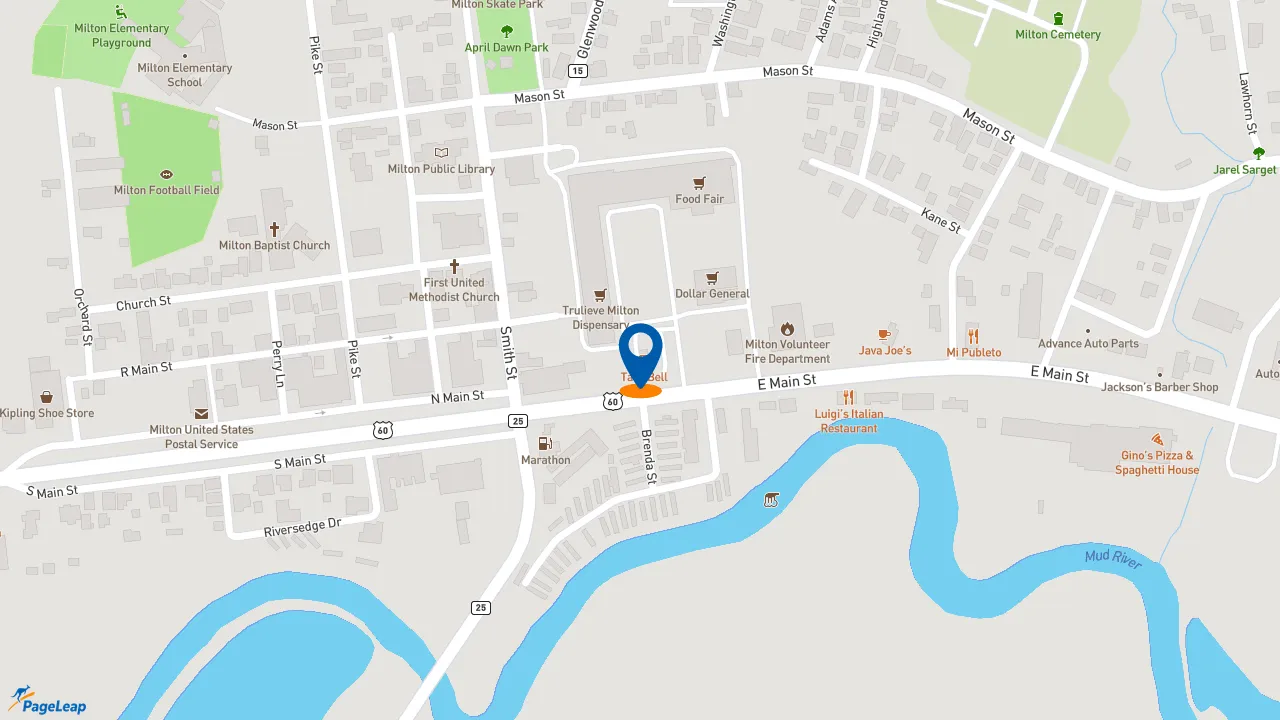 https://pageleap.com map showing location of Taco Bell in Milton.