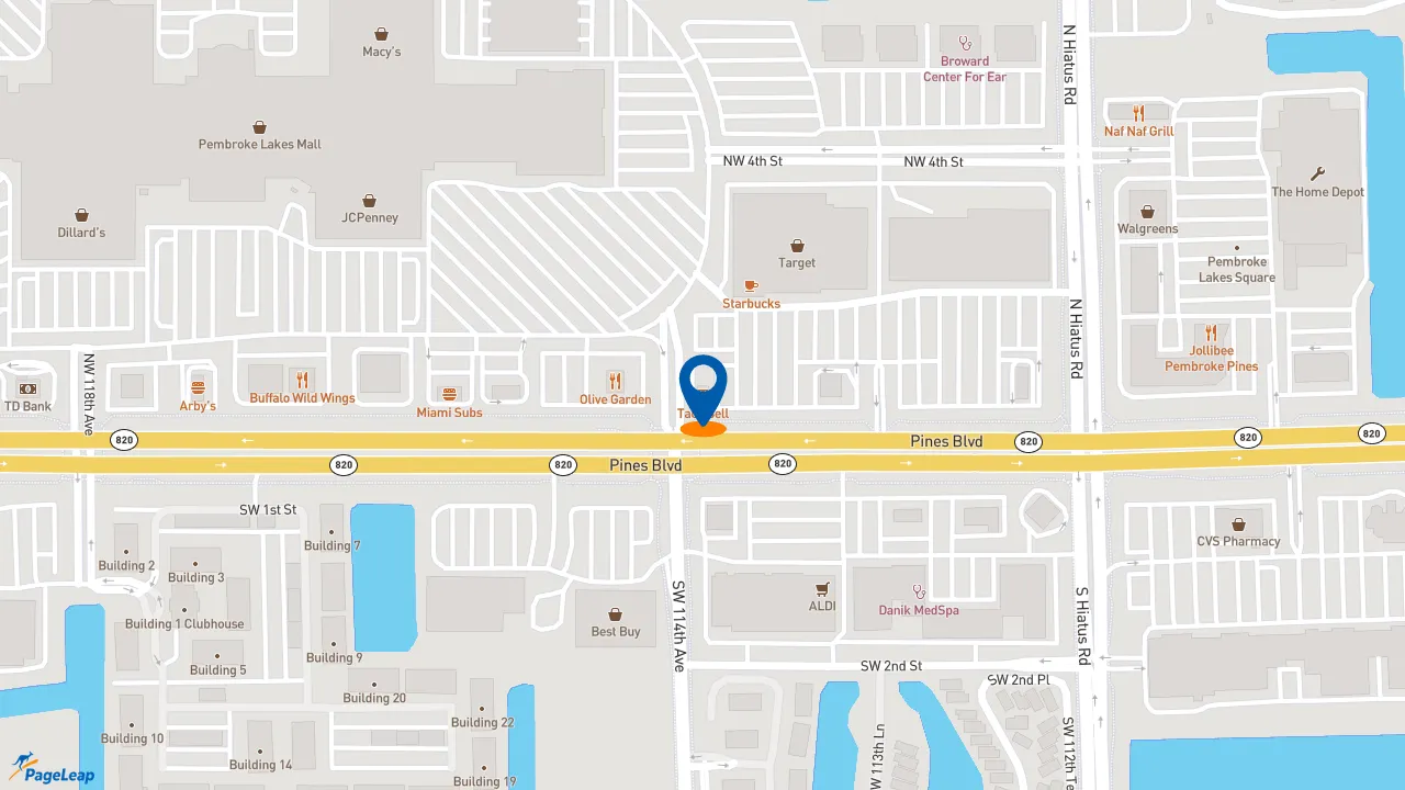 https://pageleap.com map showing location of Taco Bell in Pembroke Pines.