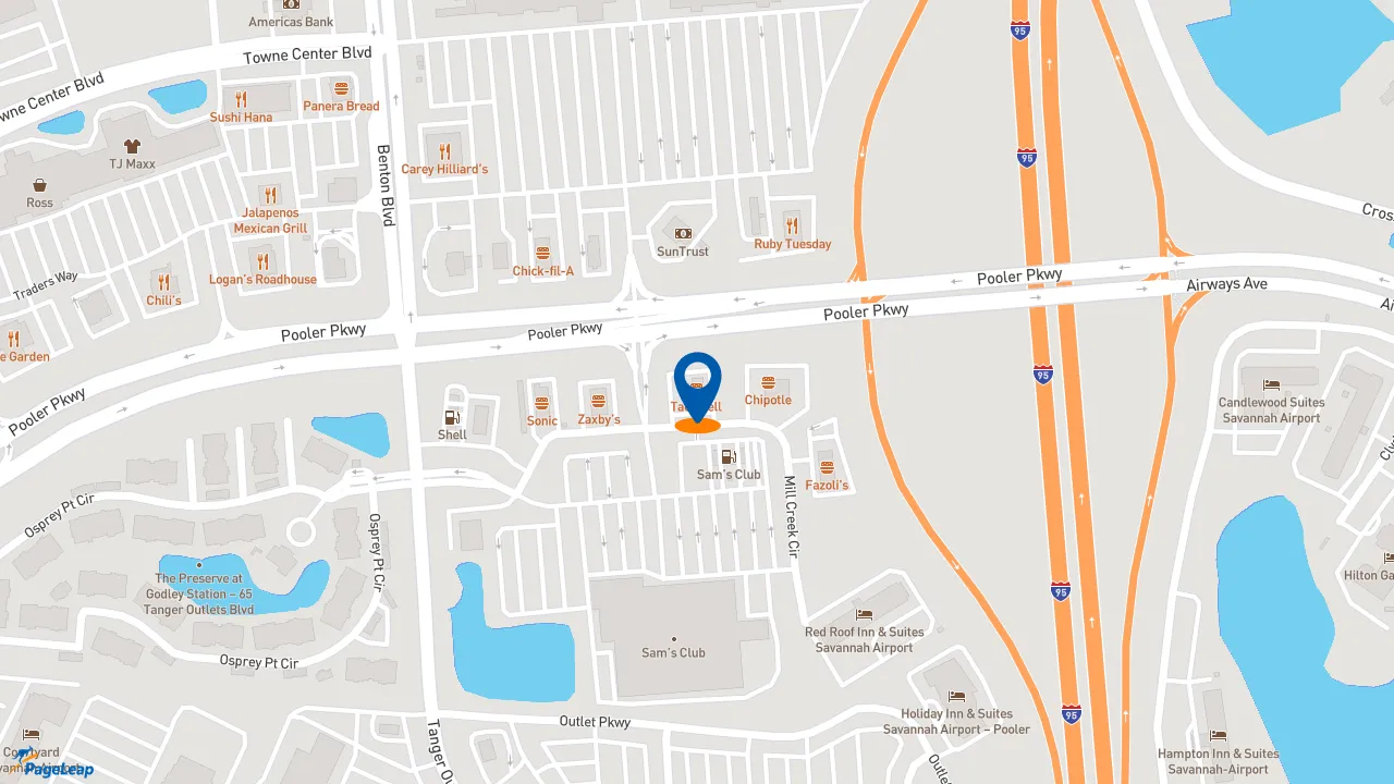 https://pageleap.com map showing location of Taco Bell in Pooler.