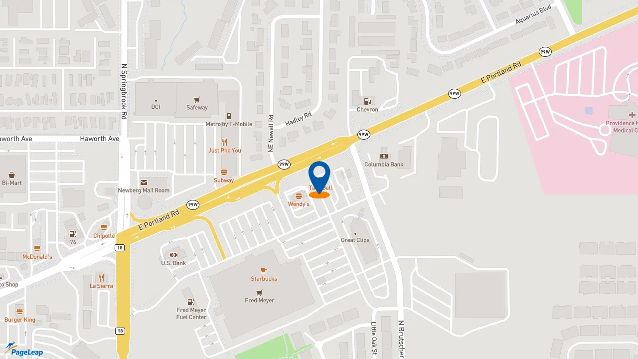 https://pageleap.com map showing location of Taco Bell in Newberg.