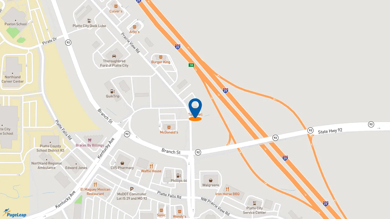 https://pageleap.com map showing location of Taco Bell in Platte City.
