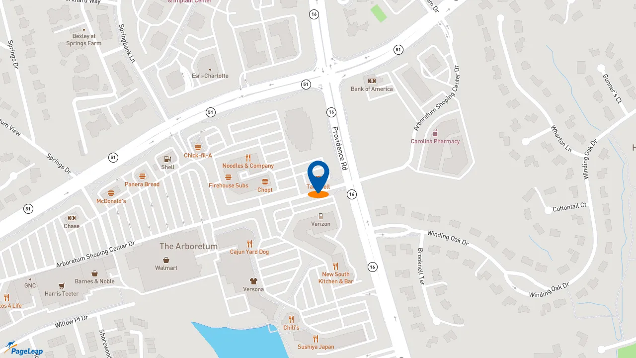 https://pageleap.com map showing location of Taco Bell in Charlotte.