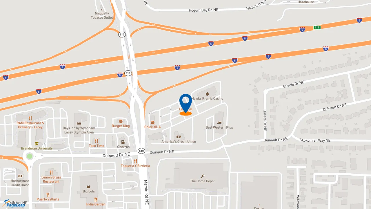https://pageleap.com map showing location of Taco Bell in Lacey.
