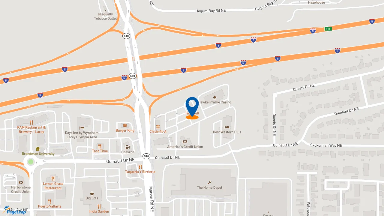 https://pageleap.com map showing location of Taco Bell in Lacey.