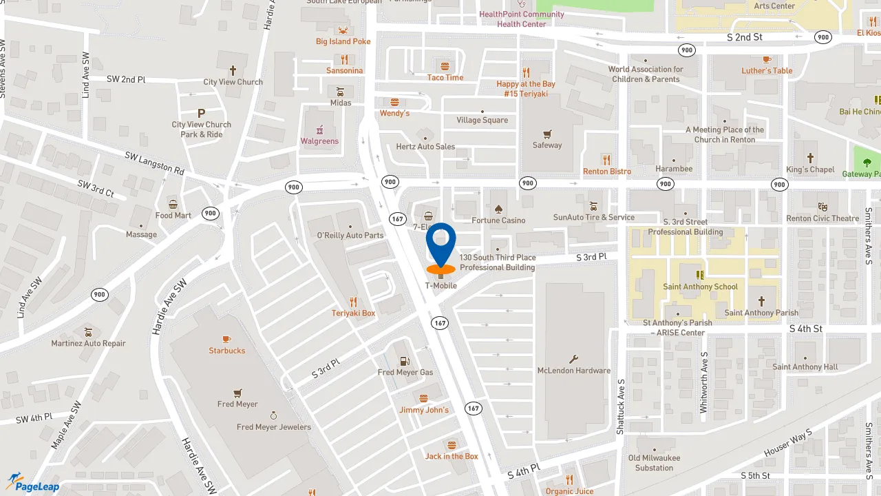 https://pageleap.com map showing location of Taco Bell in Renton.