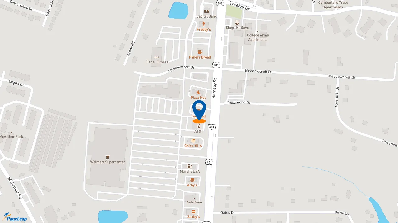 https://pageleap.com map showing location of Taco Bell in Fayetteville.