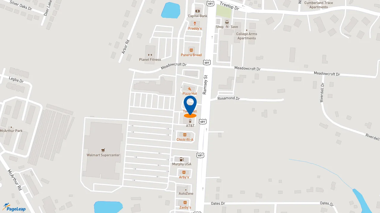 https://pageleap.com map showing location of Taco Bell in Fayetteville.