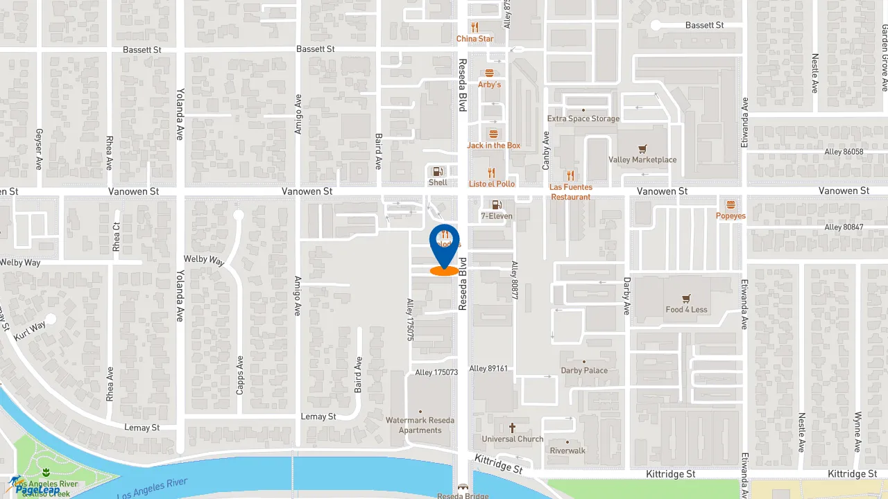 https://pageleap.com map showing location of Taco Bell in Los Angeles.