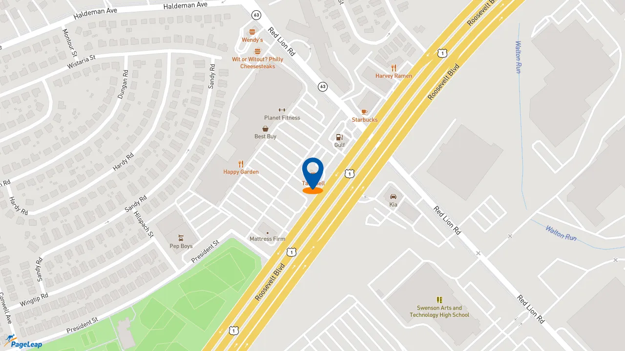 https://pageleap.com map showing location of Taco Bell in Philadelphia.