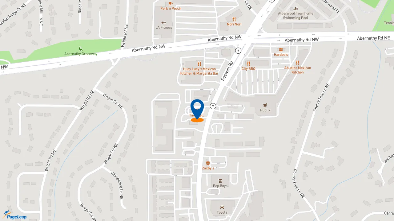 https://pageleap.com map showing location of Taco Bell in Sandy Springs.