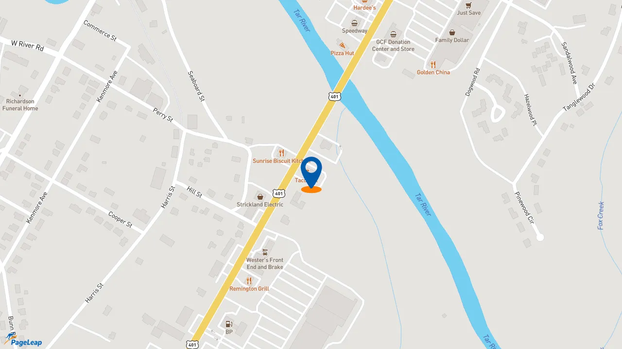 https://pageleap.com map showing location of Taco Bell in Louisburg.