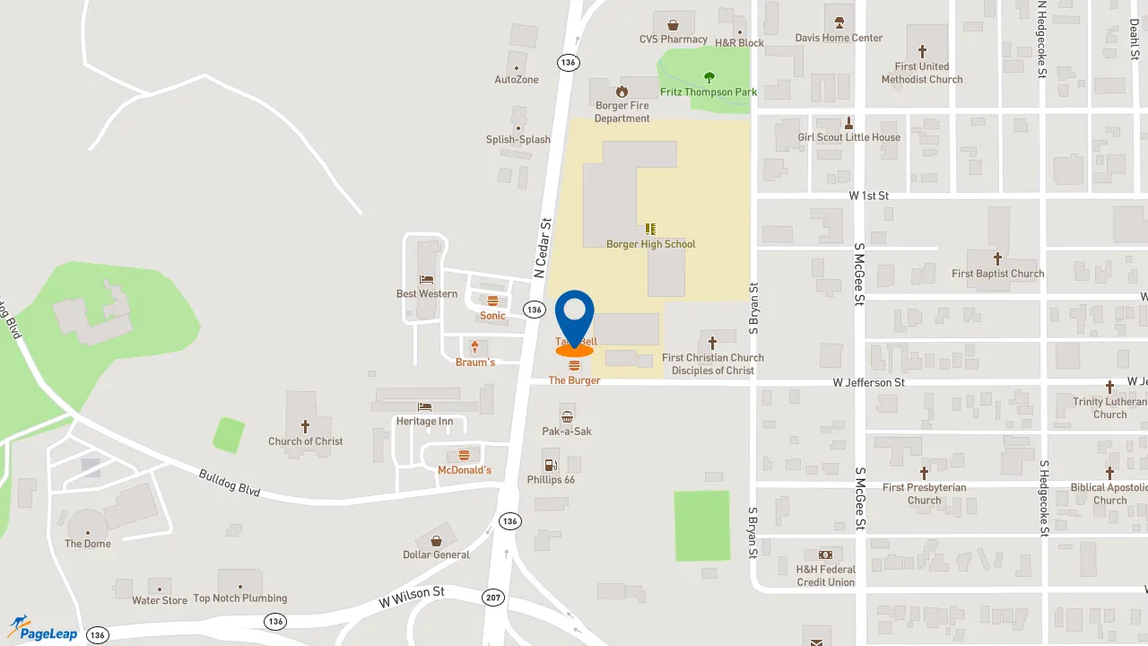https://pageleap.com map showing location of Taco Bell in Borger.