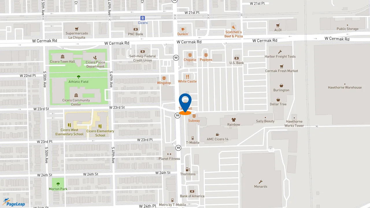 https://pageleap.com map showing location of Taco Bell in Cicero.