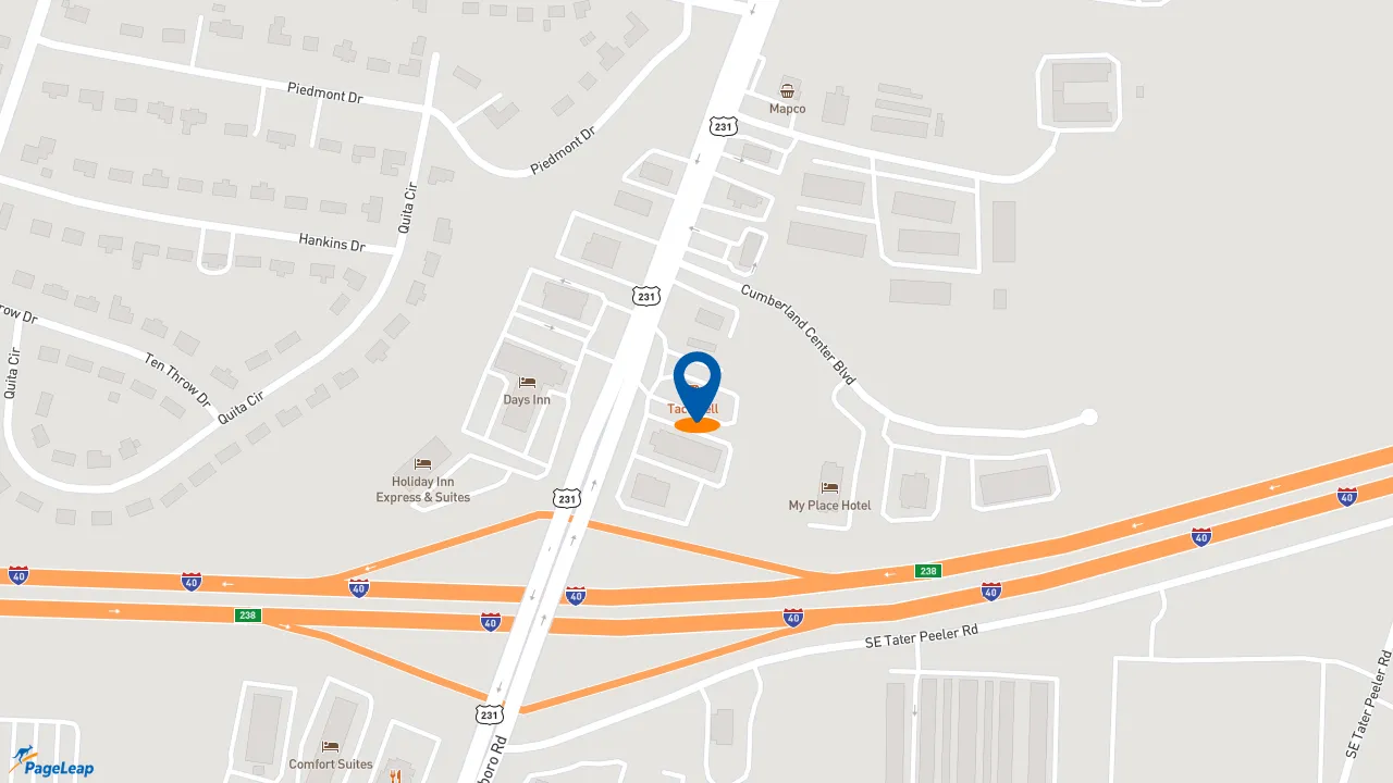 https://pageleap.com map showing location of Taco Bell in Lebanon.