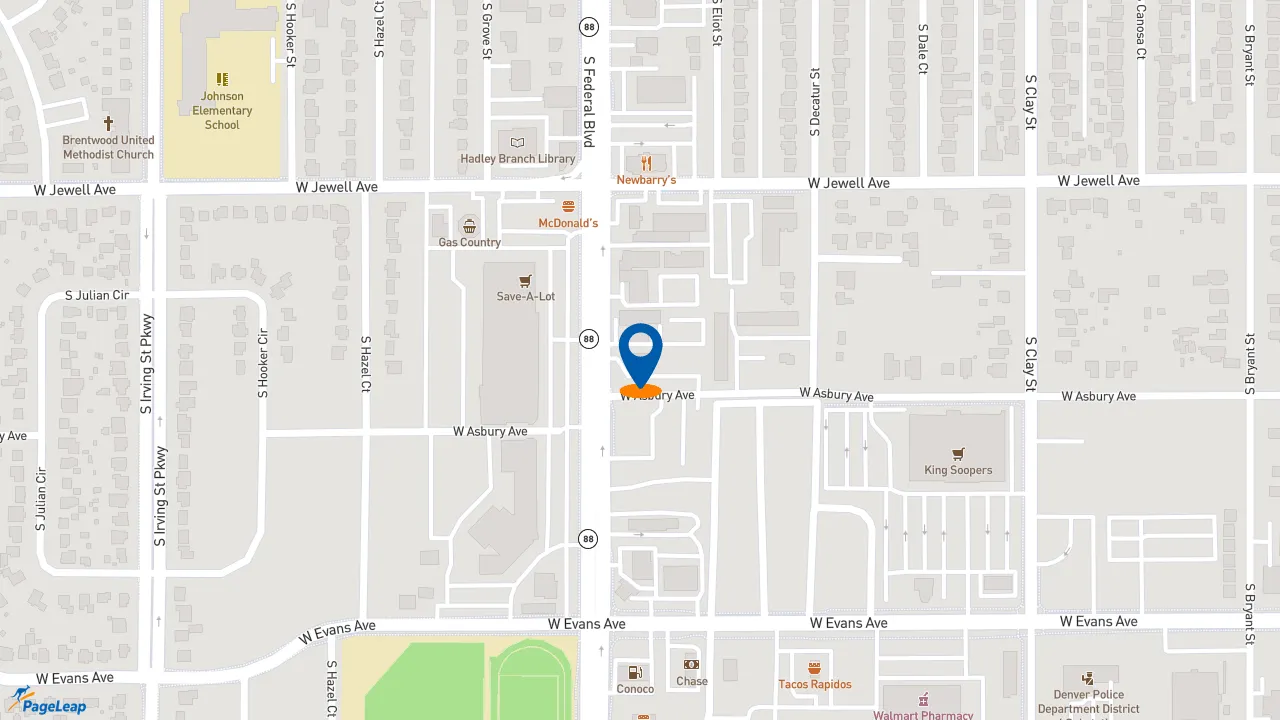 https://pageleap.com map showing location of Taco Bell in Denver.