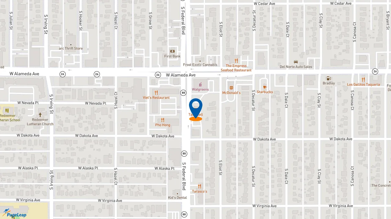 https://pageleap.com map showing location of Taco Bell in Denver.