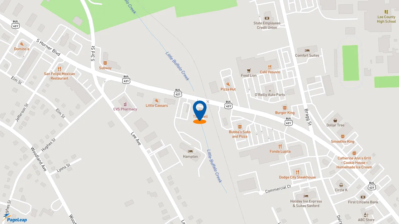https://pageleap.com map showing location of Taco Bell in Sanford.
