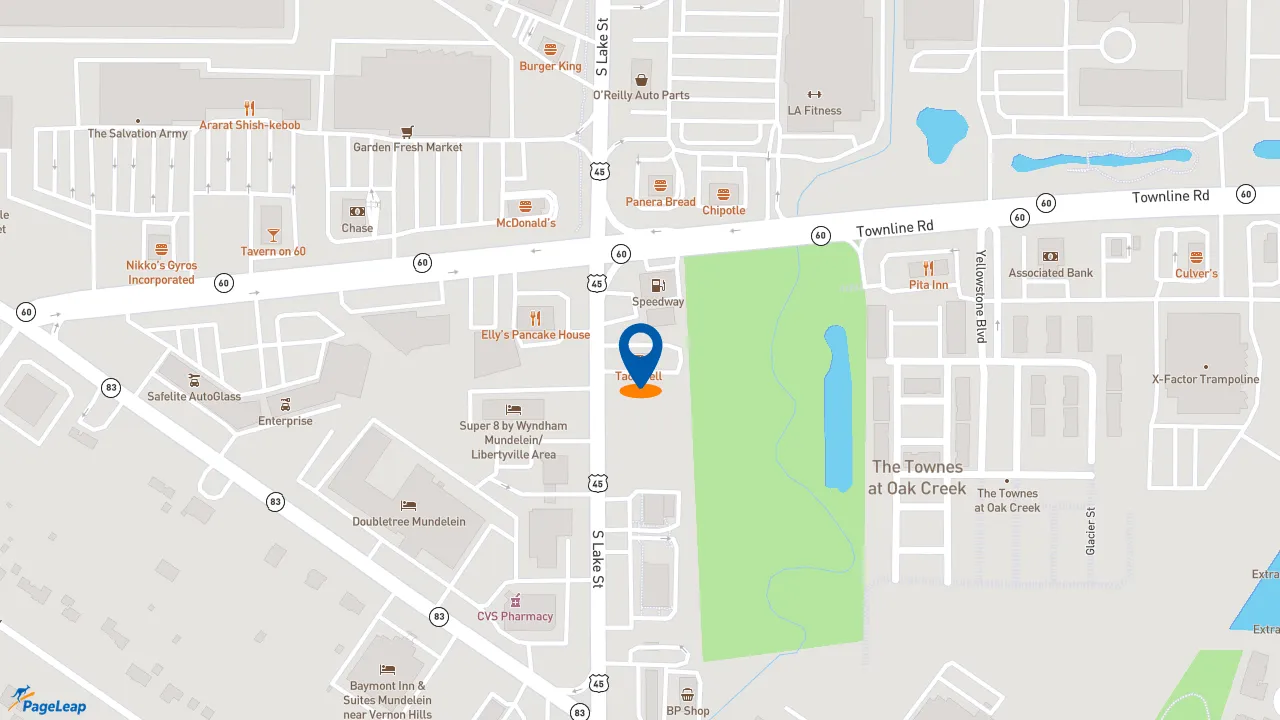 https://pageleap.com map showing location of Taco Bell in Mundelein.