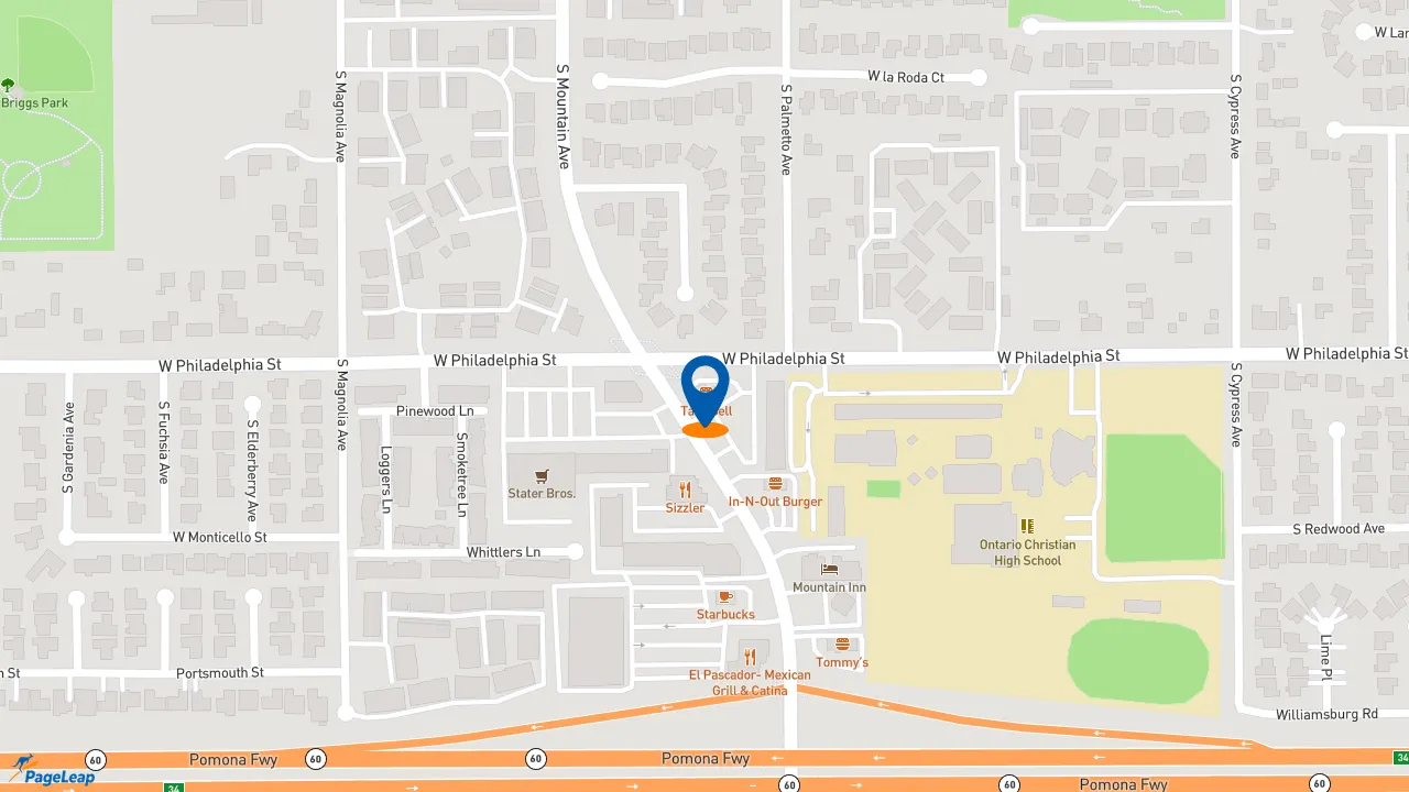 https://pageleap.com map showing location of Taco Bell in Ontario.