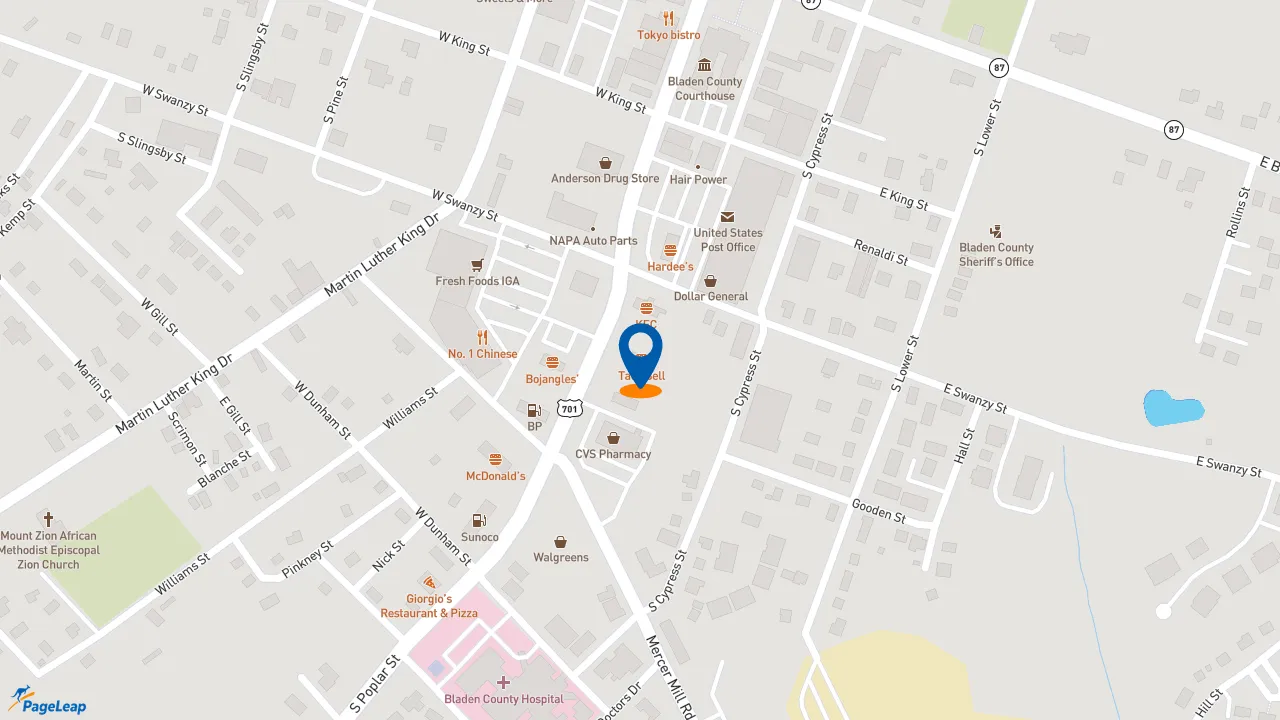https://pageleap.com map showing location of Taco Bell in Elizabethtown.
