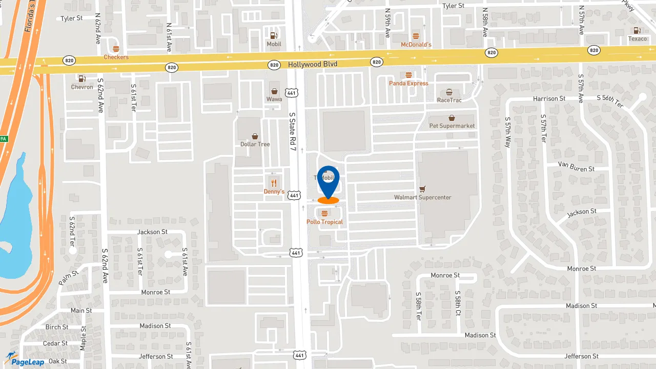 https://pageleap.com map showing location of Taco Bell in Hollywood.