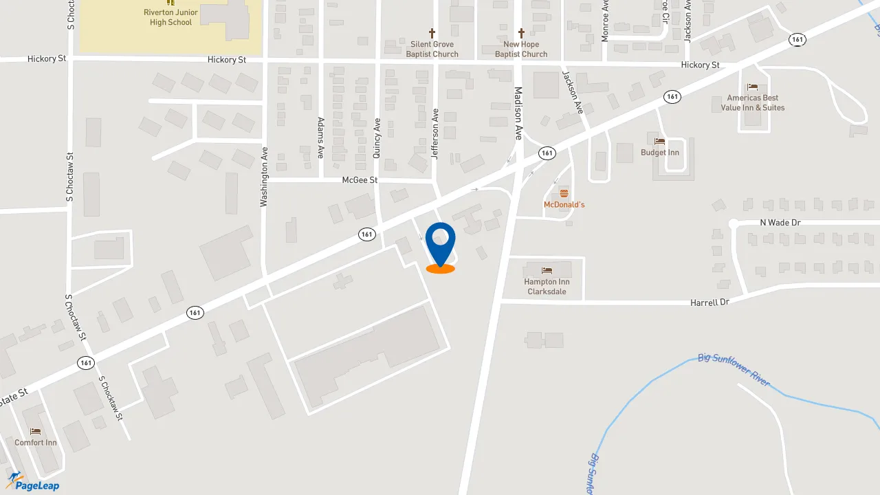 https://pageleap.com map showing location of Taco Bell in Clarksdale.