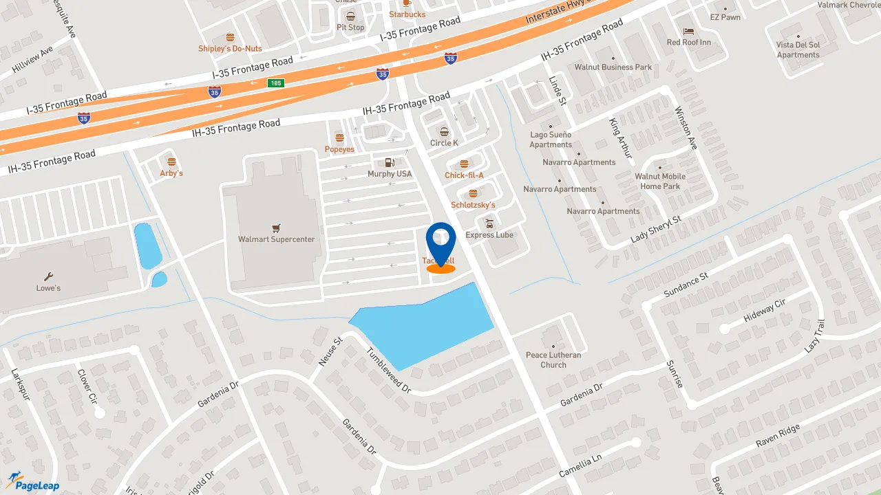 https://pageleap.com map showing location of Taco Bell in New Braunfels.