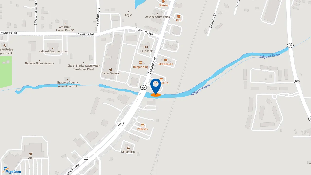 https://pageleap.com map showing location of Taco Bell in Starke.