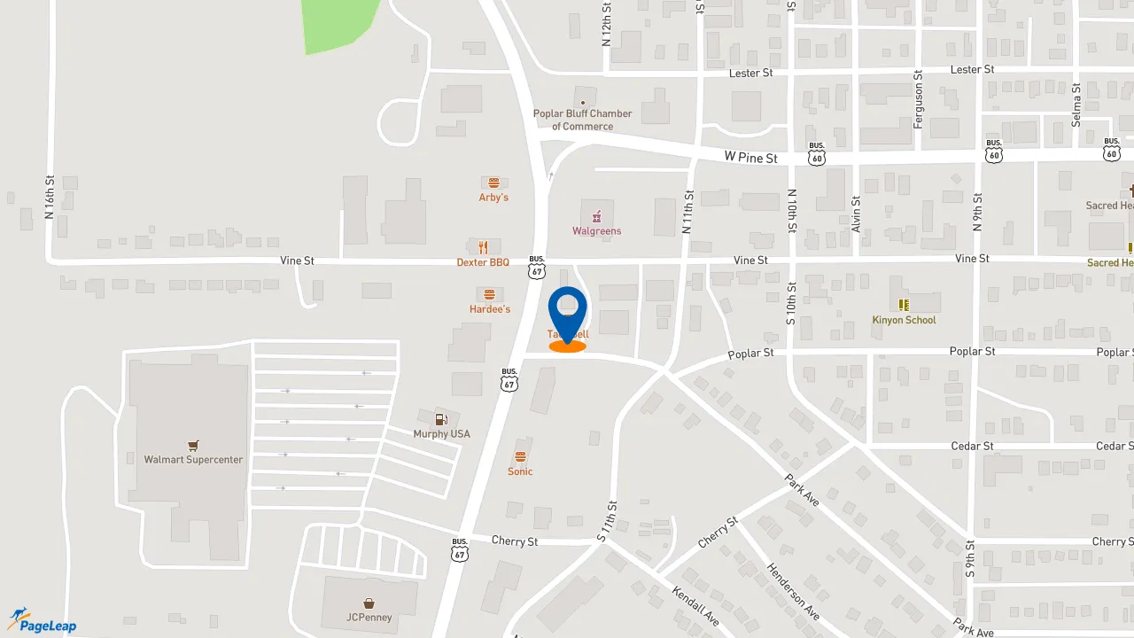 https://pageleap.com map showing location of Taco Bell in Poplar Bluff.
