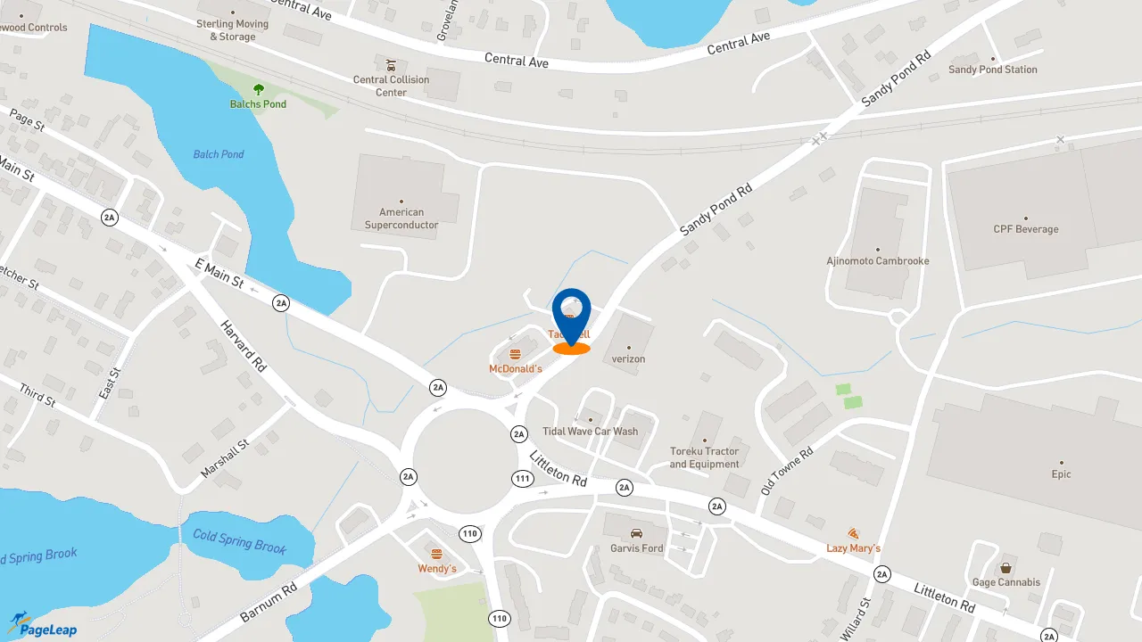 https://pageleap.com map showing location of Taco Bell in Ayer.