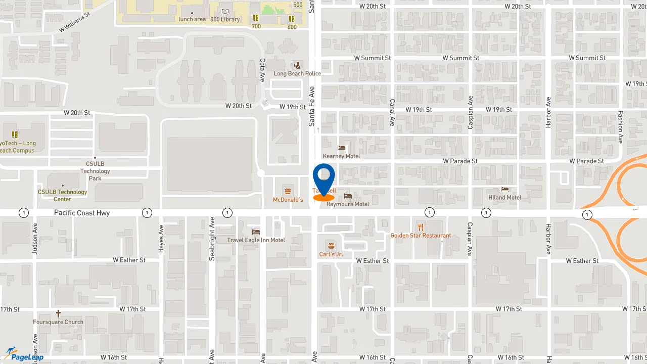 https://pageleap.com map showing location of Taco Bell in Long Beach.