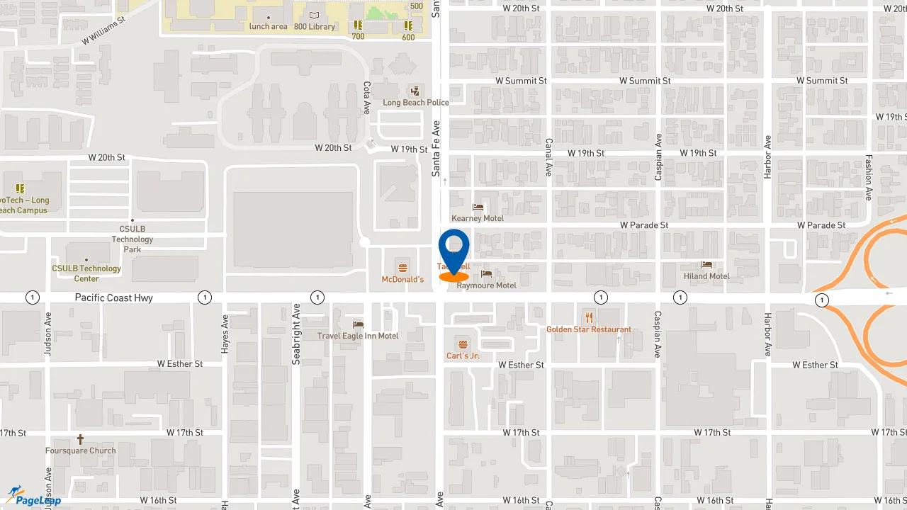https://pageleap.com map showing location of Taco Bell in Long Beach.