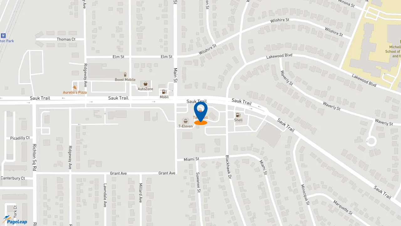 https://pageleap.com map showing location of Taco Bell in Park Forest.