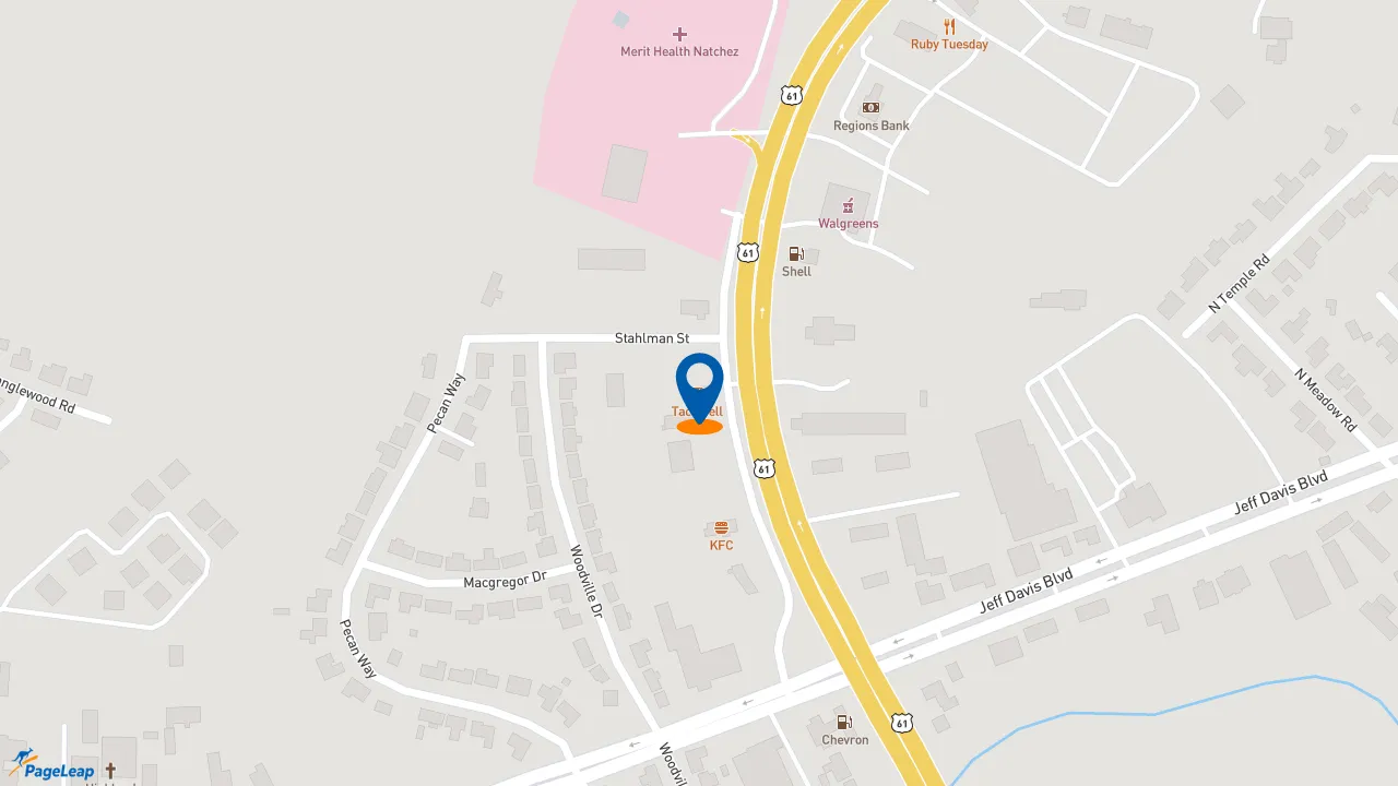 https://pageleap.com map showing location of Taco Bell in Natchez.
