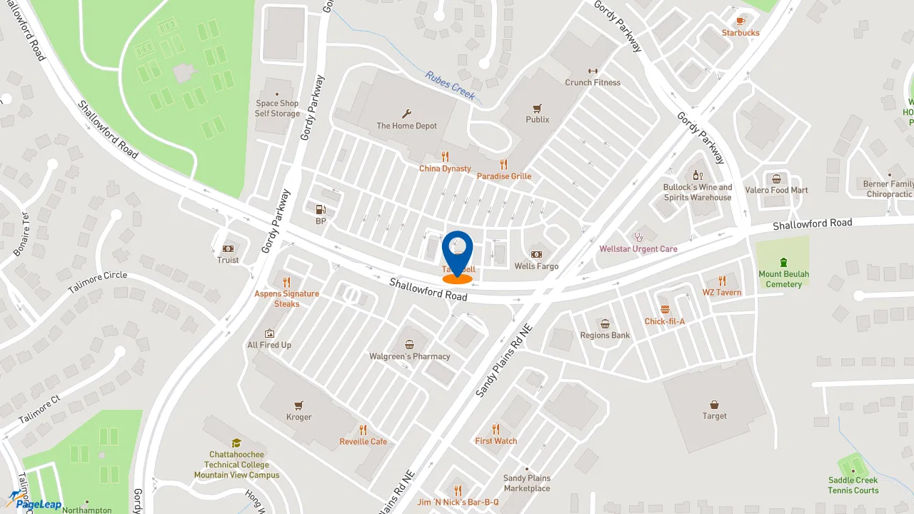 https://pageleap.com map showing location of Taco Bell in Marietta.