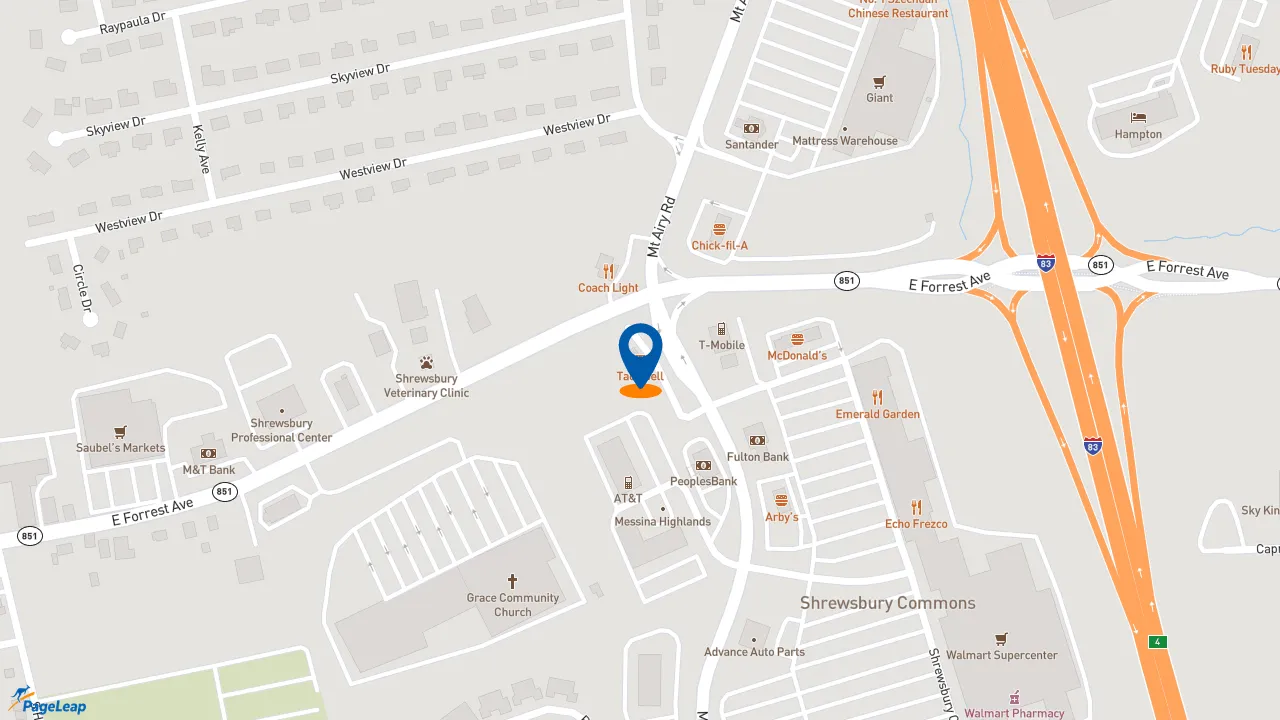 https://pageleap.com map showing location of Taco Bell in Shrewsbury.