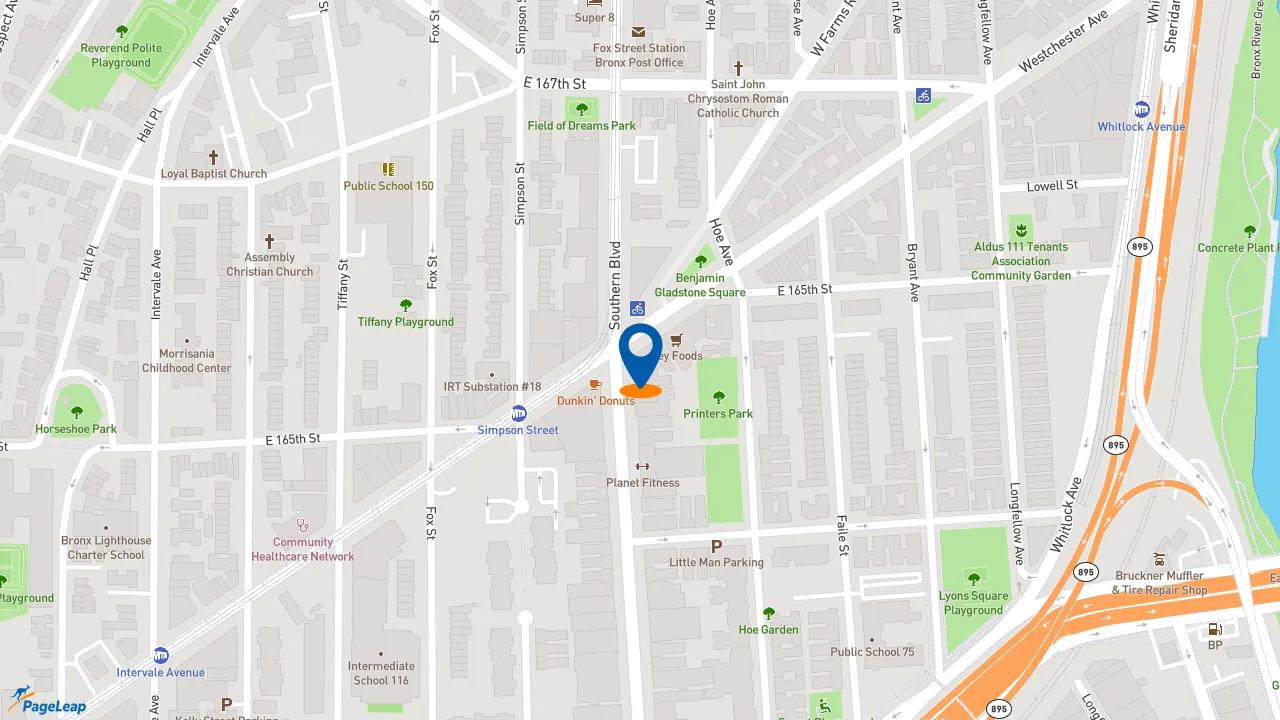 https://pageleap.com map showing location of Taco Bell in Bronx.