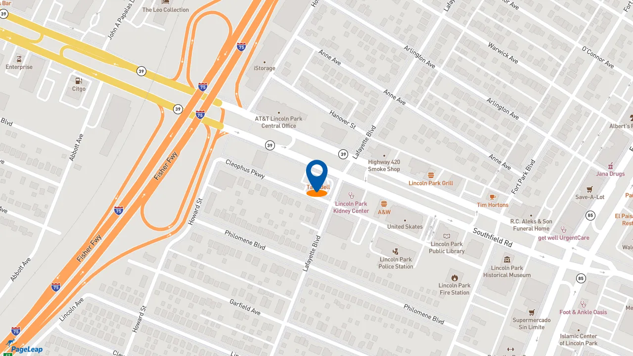 https://pageleap.com map showing location of Taco Bell in Lincoln Park.