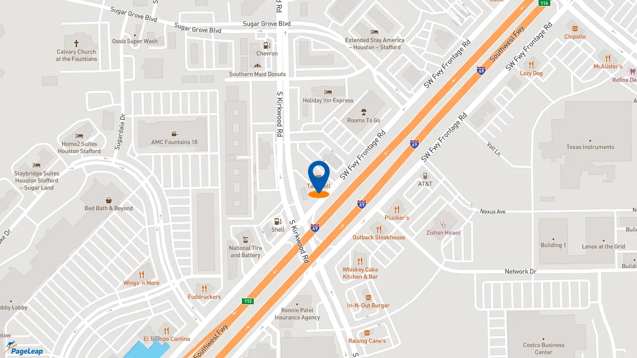 https://pageleap.com map showing location of Taco Bell in Stafford.