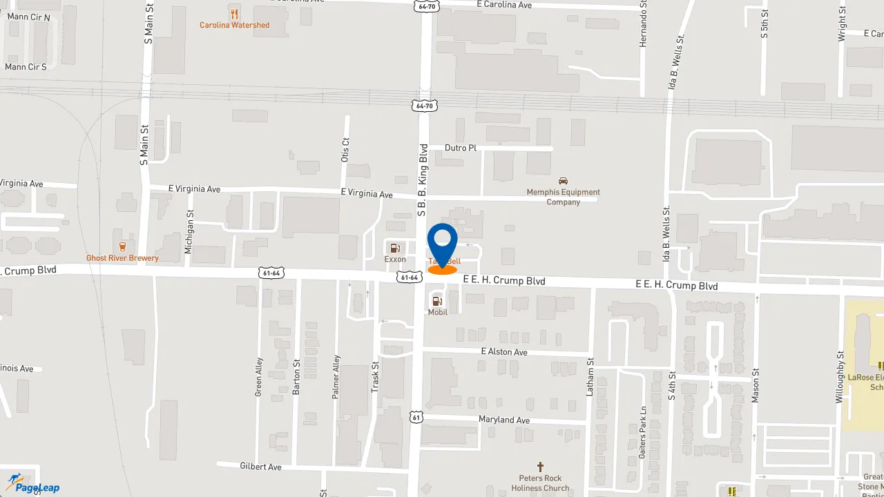 PageLeap.com map showing location of Taco Bell in Memphis.