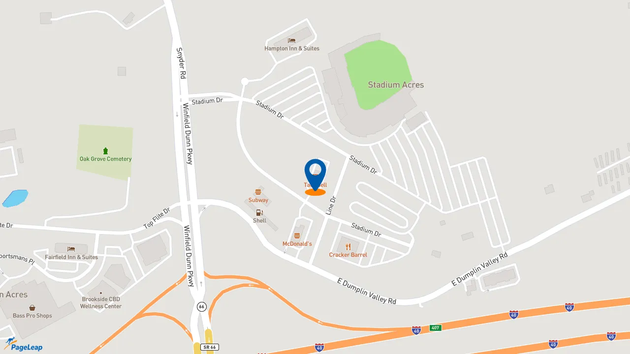https://pageleap.com map showing location of Taco Bell in Sevierville.