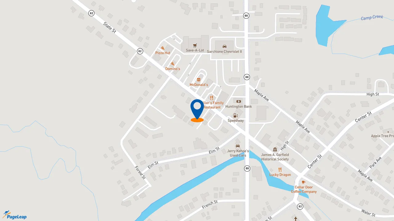 https://pageleap.com map showing location of Taco Bell in Garrettsville.