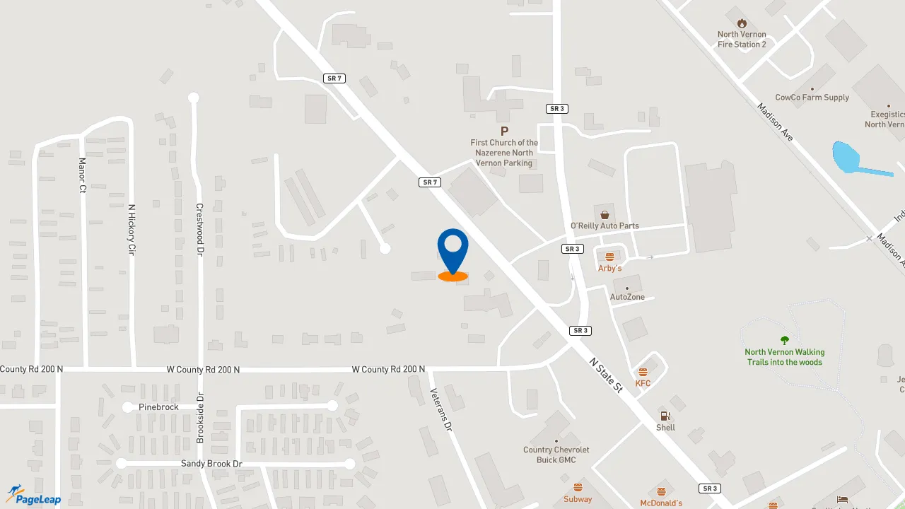 https://pageleap.com map showing location of Taco Bell in North Vernon.